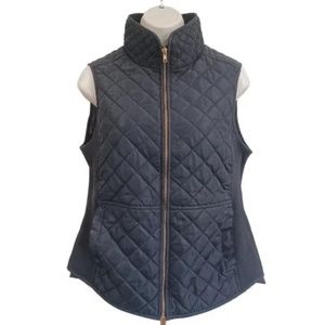 British Khaki Navy Blue Women's Quilted Vest Sz L